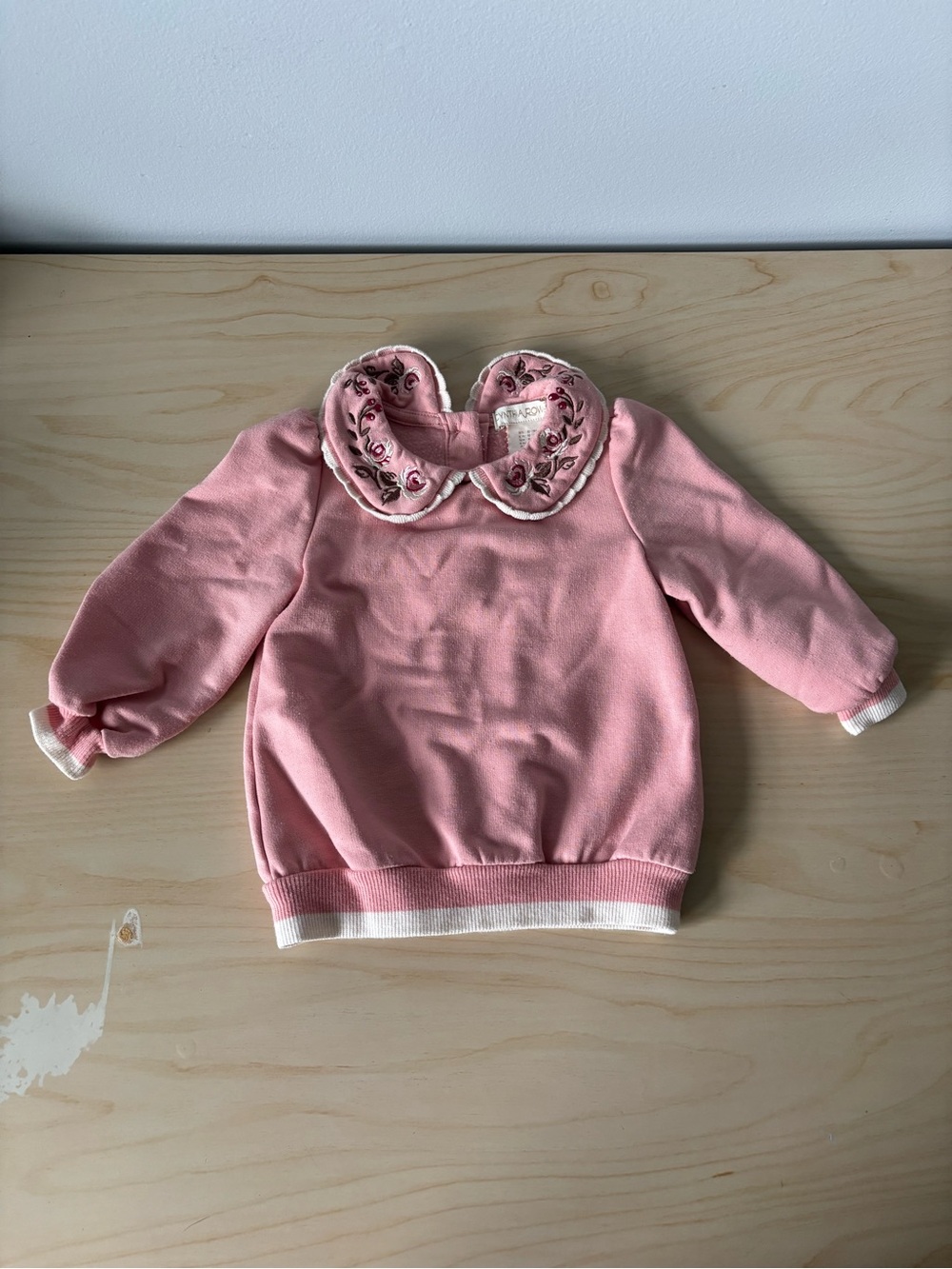 Cynthia Rowley Pink Embroidered Scalloped Collar Sweatshirt